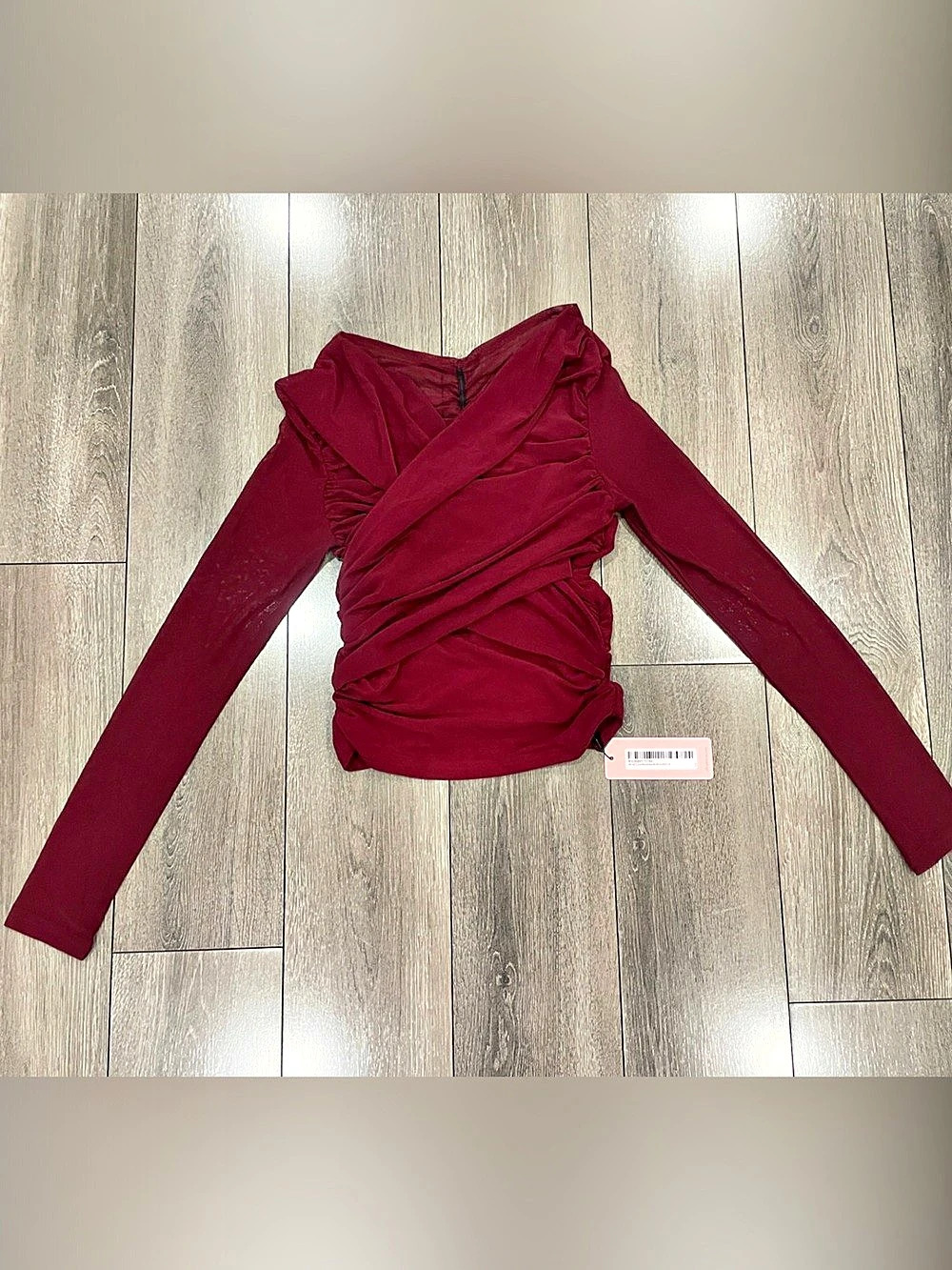 Micas - Solid Sheer Mesh Ruched Long-Sleeve Top NWT